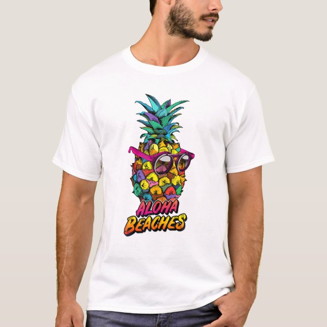 Aloha Beacher Hawaii Hawaii Pineapple Cute Beach T Shirt (Framsida)