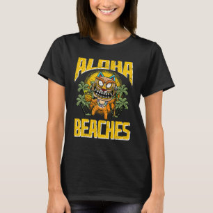 Aloha Beacher Hawaiian Cat Wearing Tiki Mask Luau T Shirt