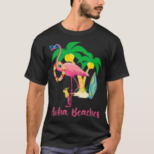 Aloha Beacher Hawaiian Flowers Blommigt Flamingo C T Shirt