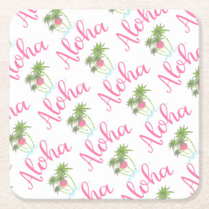 Aloha-Beacher Hawaiian Stil Sommar Roligt Underlägg Papper Kvadrat