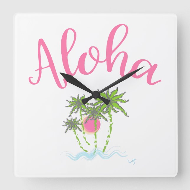 Aloha Beacher Hawaiian Stil Summera Fyrkantig Klocka (Framsida)