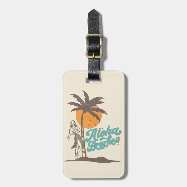 Aloha Beacher Hula Girl Hawaii Hawaiian Retro Bagagebricka (Vertikal Framsida)