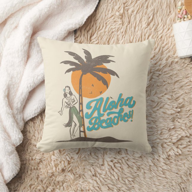 Aloha Beacher Hula Girl Hawaii Hawaiian Retro Kudde (Filt)