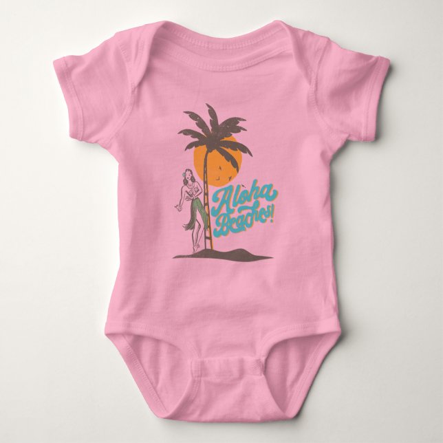 Aloha Beacher Hula Girl Hawaii Hawaiian Retro T Shirt (Framsida)