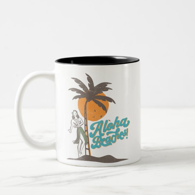 Aloha Beacher Hula Girl Hawaii Hawaiian Retro Två-Tonad Mugg (Vänster)