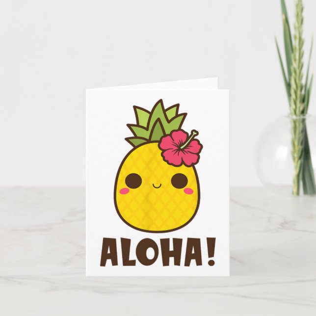 Aloha Beacher Kawaii Cute Pineapple Hawaii Hawaiia Kort (Framsida)