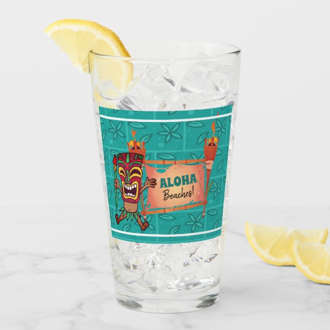 Aloha Beacher Tiki Torches Hawaiian Luau Bamboo  Glaskopp (Framsida Ice)