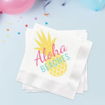 Aloha Beacher Tropical Gult Pineapple Pappersservett<br><div class="desc">Aloha "Beacher"-cocktail party-napkins har snyggtens rosa och turkostext och en gult tropiska ananas</div>