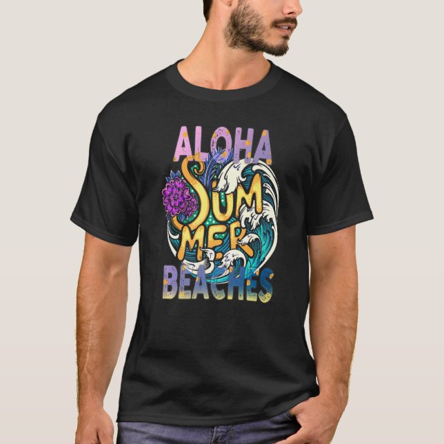 Aloha Beacher Tropical Hawaiian Summer Island Vaca T Shirt (Framsida)