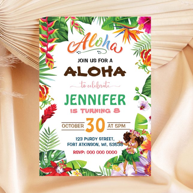 Aloha Birthday Girl-inbjudan Inbjudningar (Skapare uppladdad)
