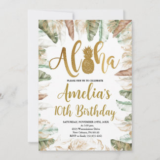Aloha Birthday, Luau Birthday, alla åldrar, tropis Inbjudningar