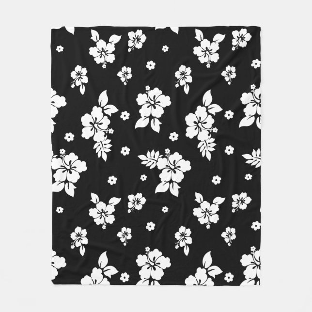 Aloha Black Classic Hawaiian Seamless Mönster Fleecefilt (Framsidan)