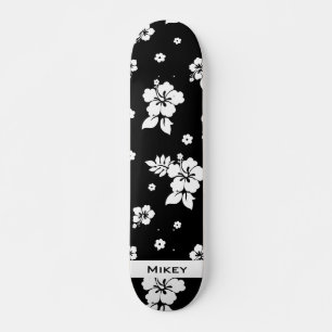 Aloha Black Classic Hawaiian Seamless Mönster Mini Skateboard Bräda 18,5 Cm