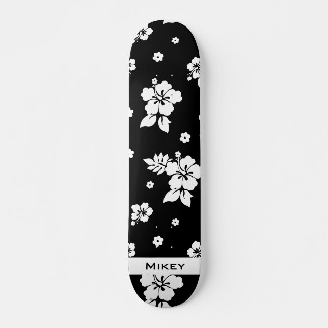 Aloha Black Classic Hawaiian Seamless Mönster Mini Skateboard Bräda 18,5 Cm (Framsida)