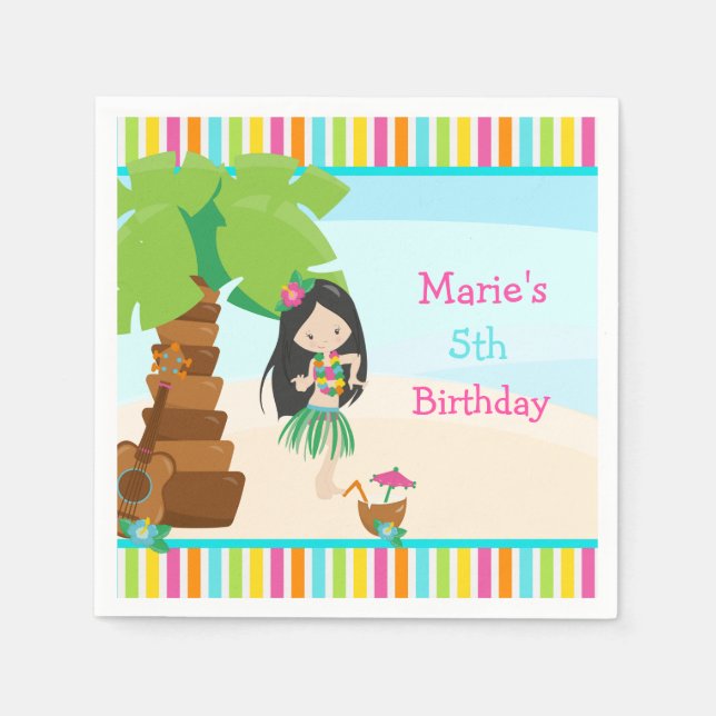 Aloha Black Hair Girl Party Pappersservett (Framsidan)