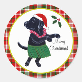 Aloha Black Labrador jul Santa Hat Tartan Runt Klistermärke