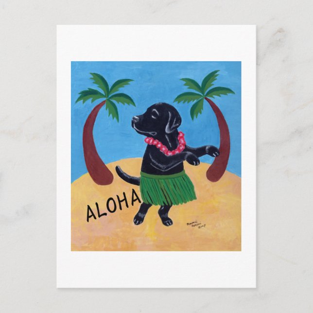 Aloha Black Labrador-målning Vykort (Framsida)