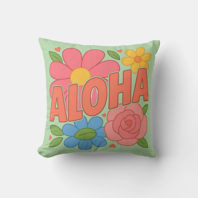 Aloha Blommig Tropisk Blomdesign | Söt Hawaiia Kudde (Framsida)