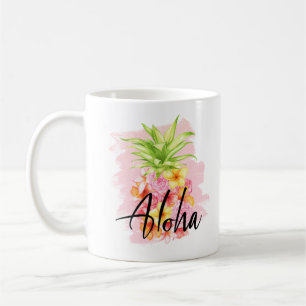 Aloha Blommigt Pineapple Söt Rosa Hawaii Kaffemugg