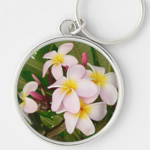 Aloha blomstrar den hawaianska frangipanien Plumer Rund Silverfärgad Nyckelring