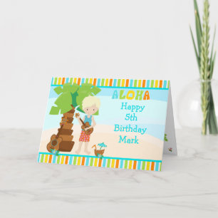 Aloha Blonde Hair Boy Birthday Kort