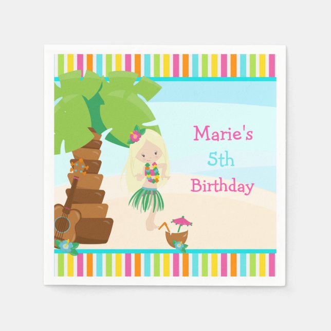 Aloha Blonde Hair Girl Party Pappersservett (Framsidan)