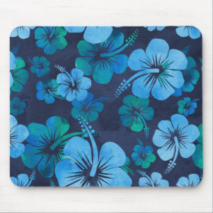 Aloha Blue Hawaiian Hibiscus Blommigt Skriv ut Musmatta
