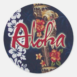 Aloha Blue Hawaiian Print Sticker Runt Klistermärke