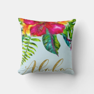 Aloha Bright Electric Pop Tropical Blommigt Kudde