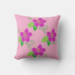 Aloha Broderad Look Rosa Hawaiiansk Blomma Kudde