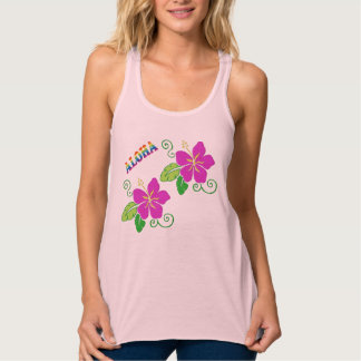 Aloha Broderad Look Rosa Hawaiianskt Blommigt Linn Linne Med Racerback