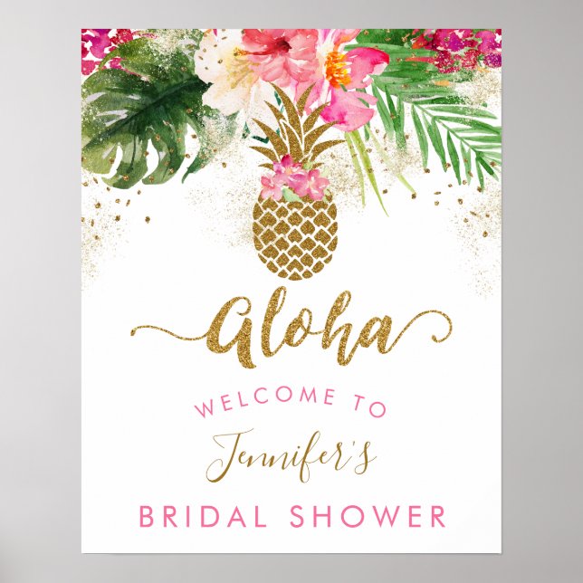 Aloha Bröllopsdusch för Bruden med Ananas och Blom Poster (Framsidan)