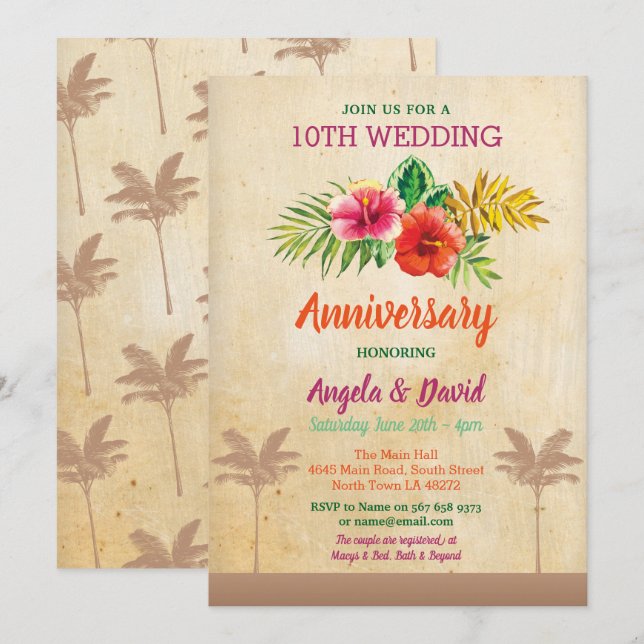 Aloha bröllopsjubileum Tropisk Vintage inbjudan (Fram/baksida)