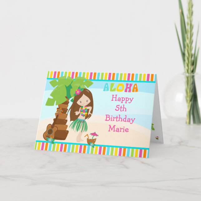 Aloha Brown Hair Girl Kort (Framsida)
