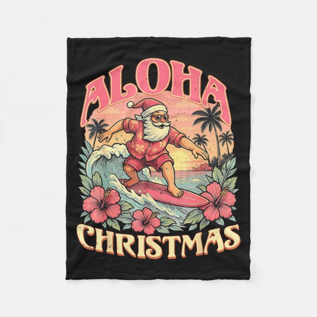 Aloha Christmas Santa Claus Surfing Hawaiian Mele  Fleecefilt (Framsidan)
