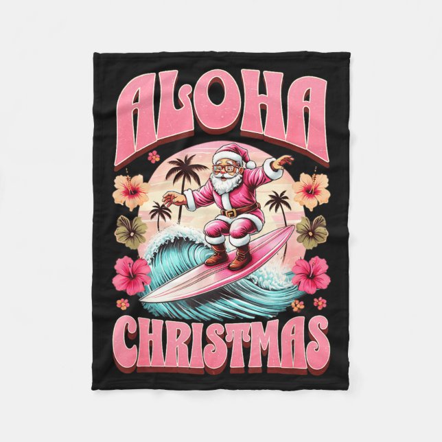 Aloha Christmas Santa Claus Surfing Hawaiian Mele  Fleecefilt (Framsidan)