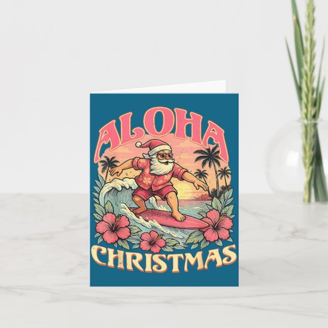 Aloha Christmas Santa Claus Surfing Hawaiian Mele  Kort (Framsida)