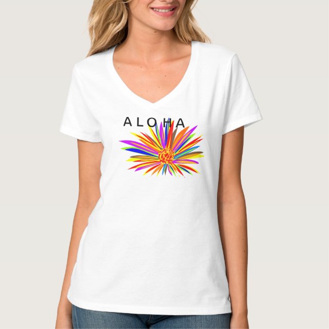 Aloha Colorful Tropical Flower T Shirt (Framsida)