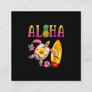 Aloha Coola Kawaii Turtle Surfboard Hawaiian Turtl Fyrkantigt Visitkort
