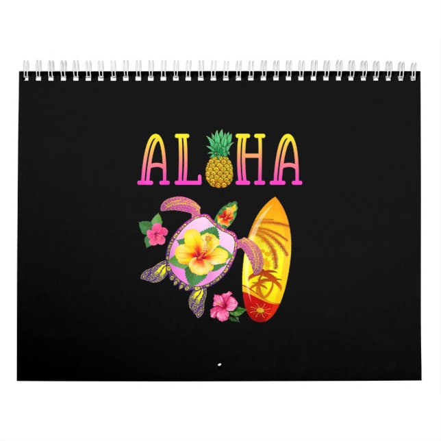 Aloha Coola Kawaii Turtle Surfboard Hawaiian Turtl Kalender (Omslag)