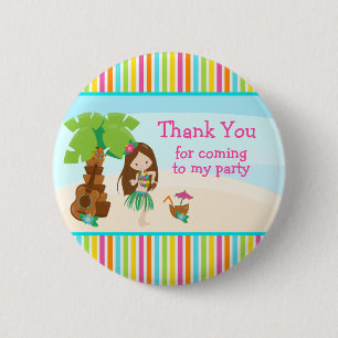 Aloha Cute Brown Hair Girl 'Tack för att du kom' Knapp