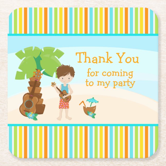 Aloha Cute Brown Hair "Tack för att du kom" Underlägg Papper Kvadrat (Framsidan)