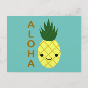 Aloha Cute Kawaii Pineapple Helg Vykort