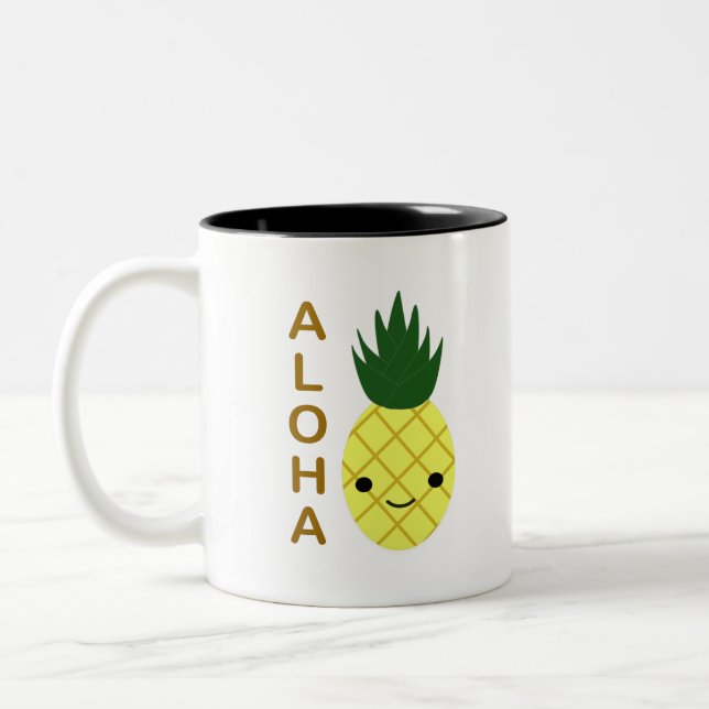 Aloha Cute Kawaii Pineapple Två-Tonad Mugg (Vänster)