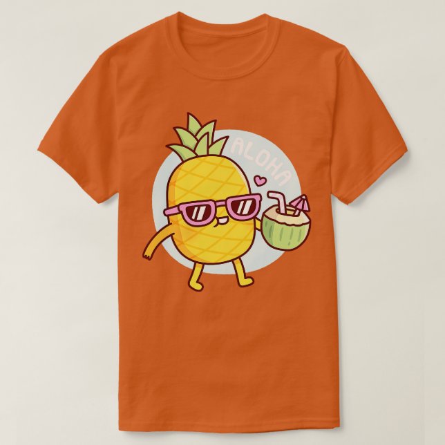 Aloha Cute Pineappine med solglasögon och kokosnöt T Shirt (Design framsida)