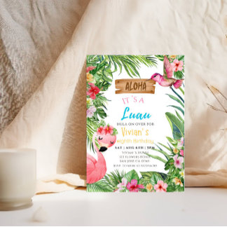 Aloha Det är en Luau Girl-Födelsedagsfest Inbjudningar