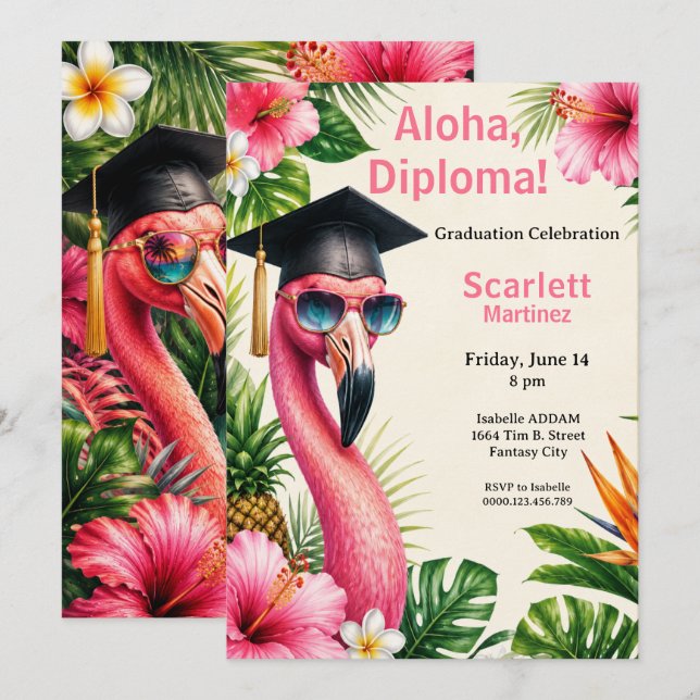 Aloha Diplom Exotisk Utexaminerings Poolparty  Inbjudningar (Fram/baksida)