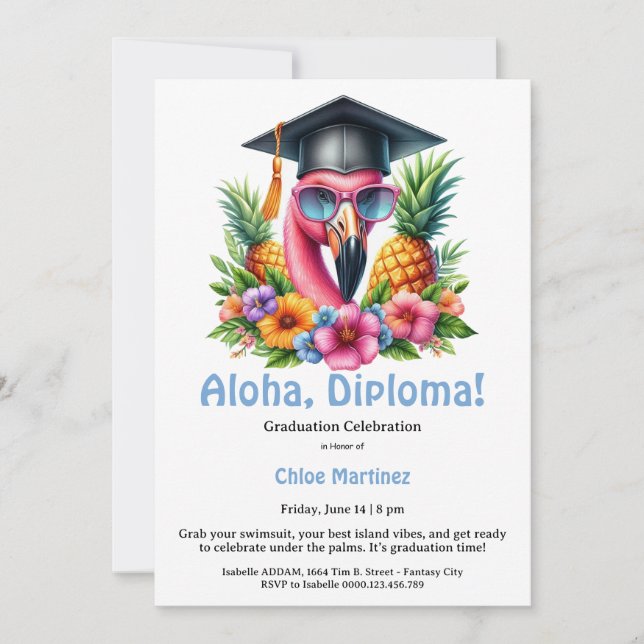 Aloha Diplom Exotisk Utexaminerings Poolparty  Inbjudningar (Framsida)