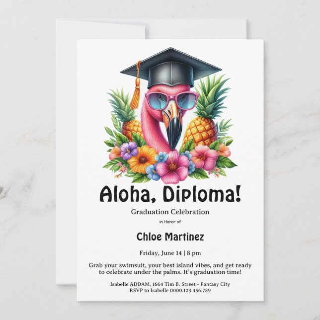 Aloha Diplom Exotisk Utexaminerings Poolparty  Inbjudningar (Framsida)