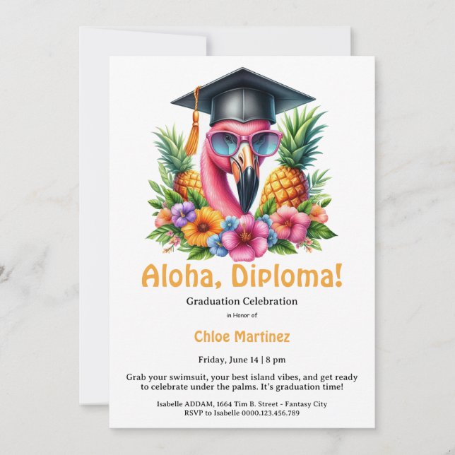 Aloha Diplom Ötropisk Utexaminerings Poolparty  Inbjudningar (Framsida)